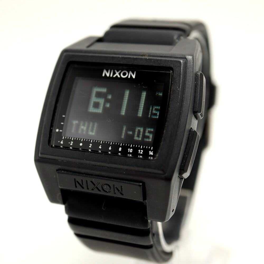 Nixon Base Tide Pro Black 42mm Digital Watch Sunrise Sunset Silicone New Battery